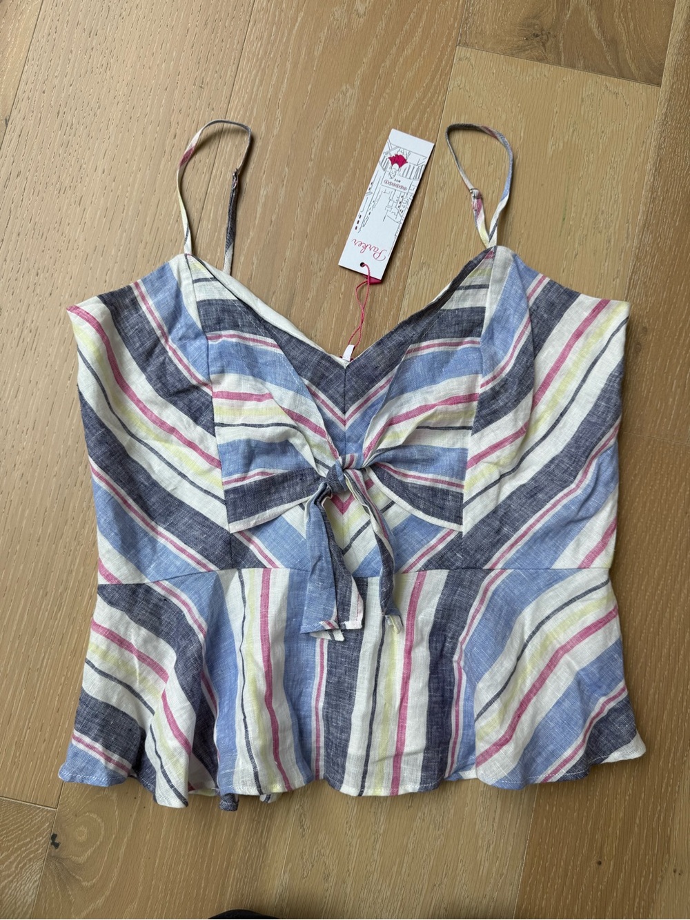 NEW Parker Linen Striped Tie-Front Cami Top